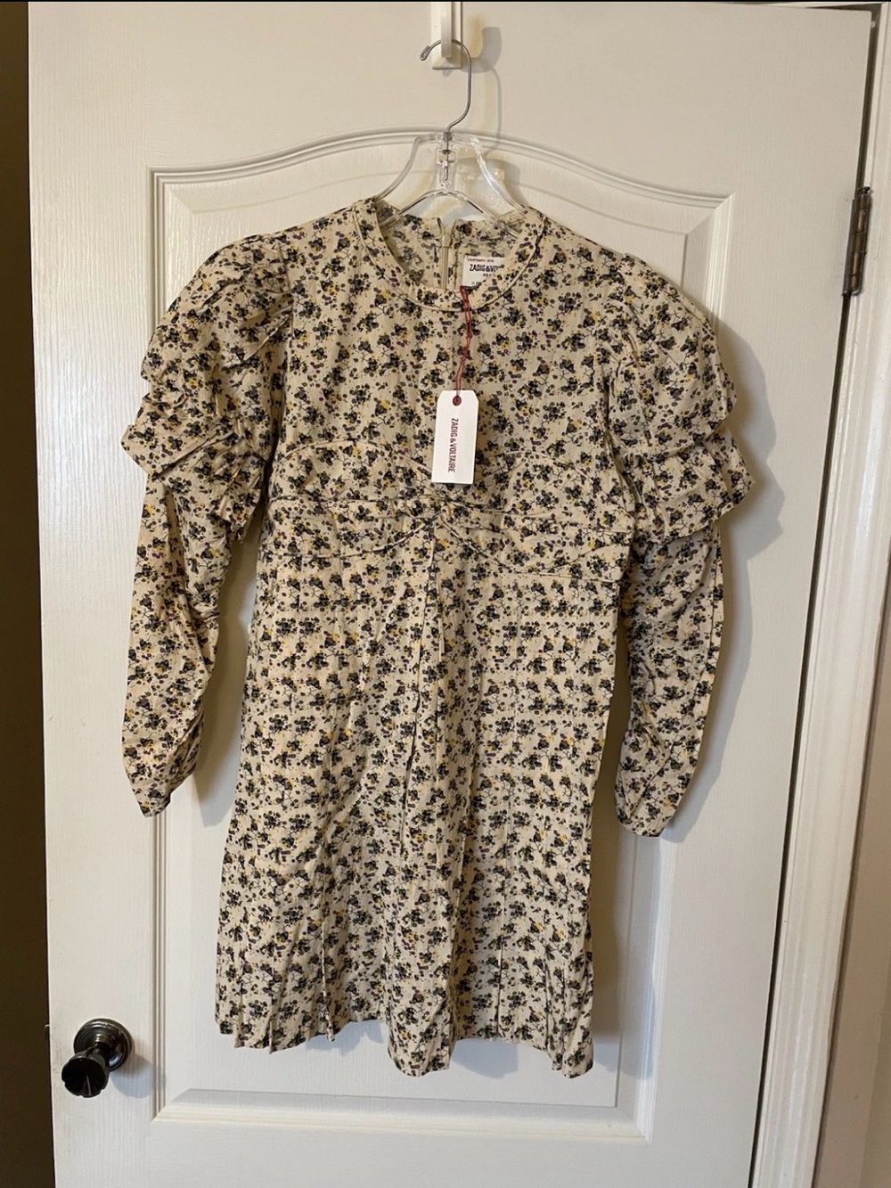 NWT Zadig & Voltaire Floral Puff Sleeve Mini Dress Cottagecore French Girl Small - Picture 4 of 9